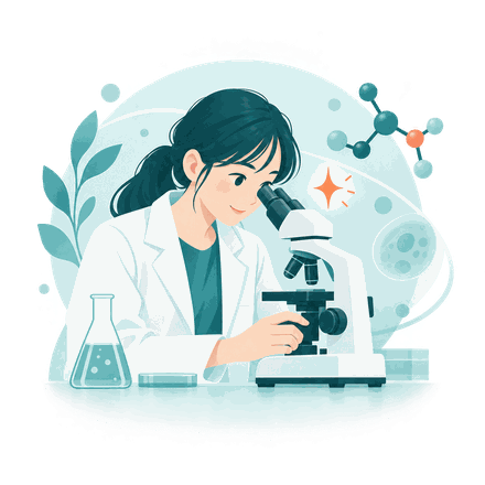 顕微鏡で研究する学生のイラスト